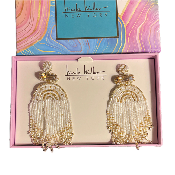 2 New Pairs Nicole Miller Dangle Seed Bead Earrings Gold Tone 3L - Picture 4 of 11